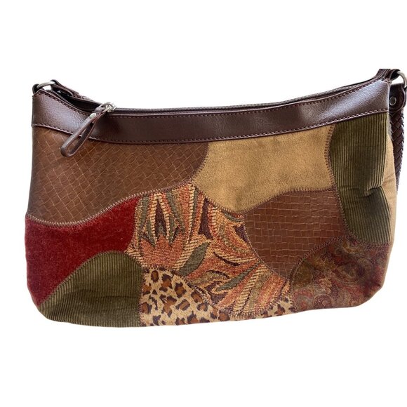 Studio Works Brown Faux Suede & Patchwork Shoulder Bag With Zipper Closure - Picture 1 of 6